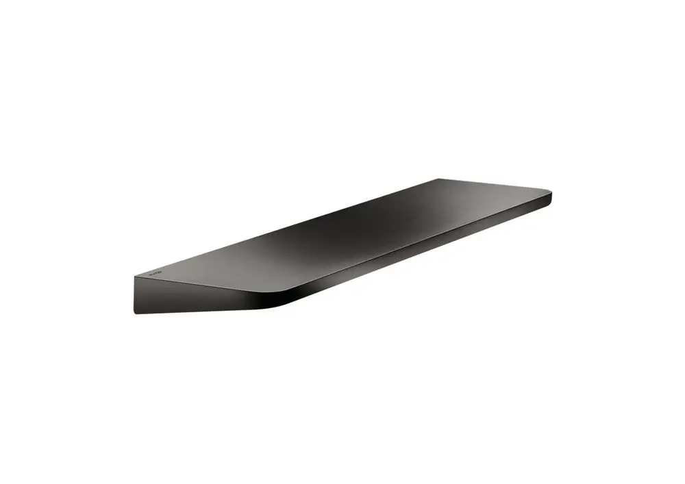 Schwarze, polymere Ablage mit schmalem Design, montiert an der Wand. Produktname "AXOR" sichtbar. Eignet sich für verschiedene Dekorationszwecke in Innenräumen.